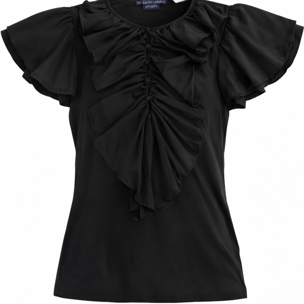 New, Ralph Lauren Pima Ruffle Button Flutter Sleeve Blouse - Picture 3 of 16